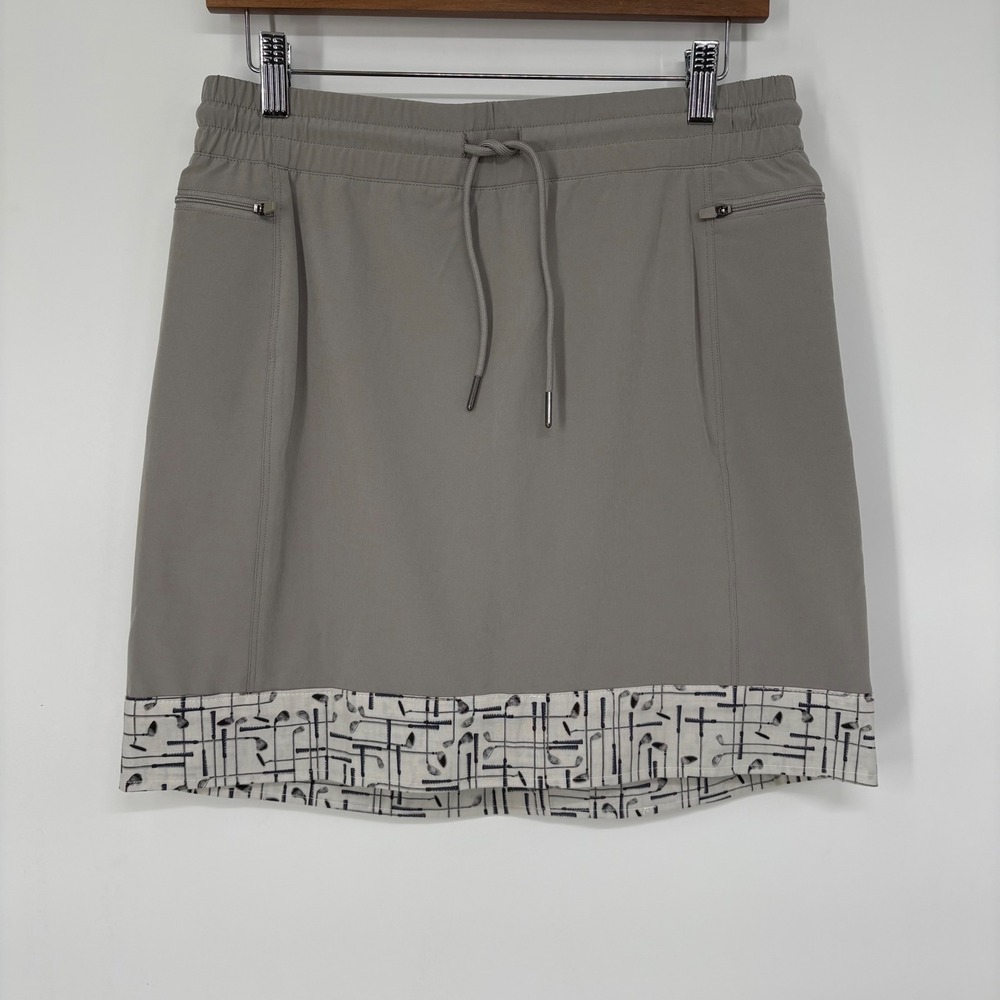 Kyodan Golf Women Gray Athletic Skort Zipper Pockets Golf Club Print Hem Size M